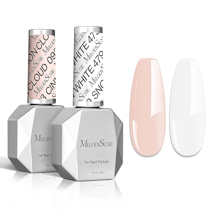 MelodySusie Thick Gel Polish Kit- 2 Pcs 15ml Nude Pink & White Colors Soak Off UV LED Gel Nail Polish Set Nail Art Manicure Salon DIY Nail Design Decoration at Home Christmas Gift