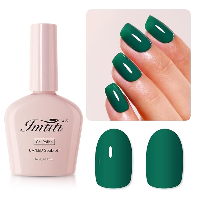 Imtiti Gel Nail Polish, Emerald Green Gel Polish Soak Off LED U V Nail Christmas Green Gel Polish DIY Nail Art Starter Manicure Salon Gel Nail Kit for Women Girls 10ML