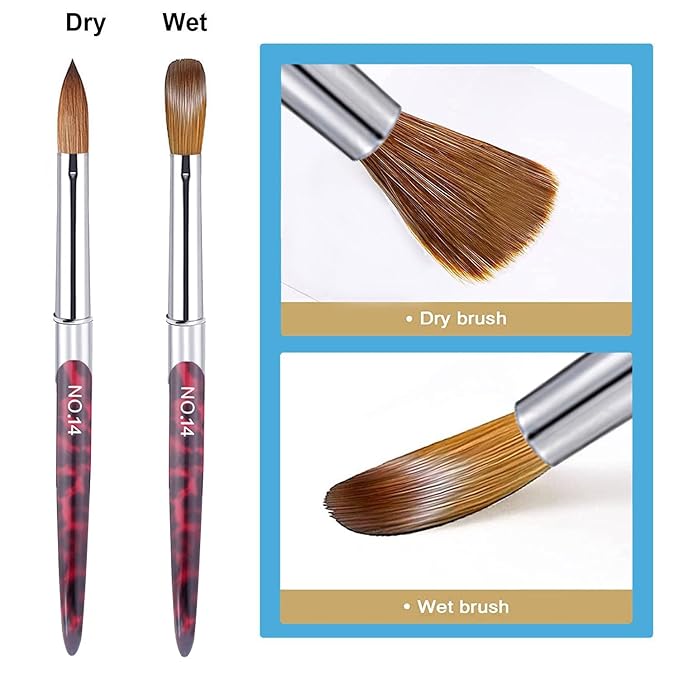 5PCS Professional Acrylic Nail Brush Set - Size 10/12/14/16/18 Brushes for Acrylic Powder Application, 3D Carving & Nail Art Extension, Leopard Print Handle Nail Tools for Salon Manicure