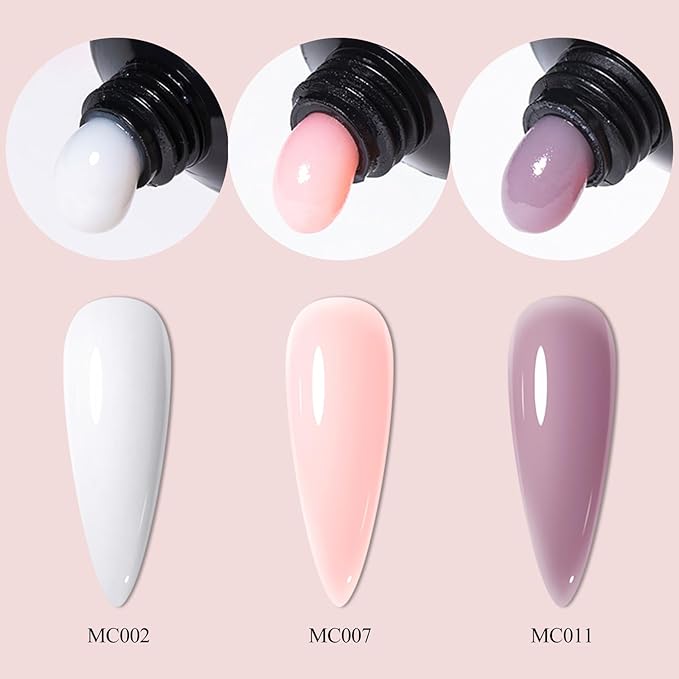 Poly Nail Gel Starter Kit, 7 Pcs White Pink Purple Builder Gel Extension Kit for Beginners Poly Extension Enhancement Builder Nail Manicure Salon French Art DIY
