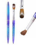 100% Pure Kolinsky Hair Acrylic Nail Art Brushes – Oval Crimped Tip for Acrylic Powder, Gradient Blue Metal Handle, Professional Nail Art Brush for Salon & DIY(#16)