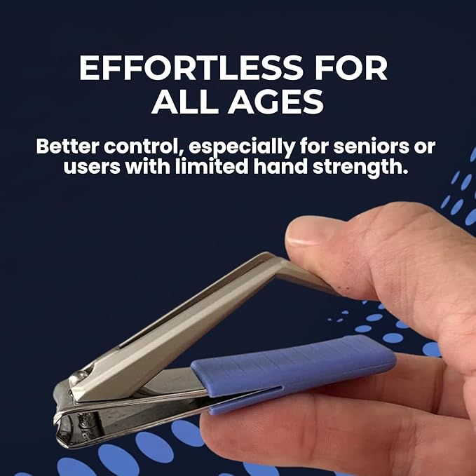 Nail Clippers, Stylish, Comfortable for Seniors, Fingernails, Premium Stainless Steel, Curved Edge, Wide Jaw, Ergonomic, Thumb Rest, Comfort Cuts, Women, Men, Teens, Special Needs, (Blue)