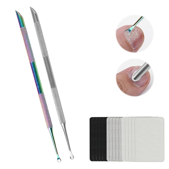 2 Pack Professional Nail Polish Around Cuticle Remover Tools, Pre-treatment Cuticle Pusher with 15 Sheets 100/180/240 Grit Sandpaper, Dual-Ended Russian Nail Polish for Manicure Pedicure Salon