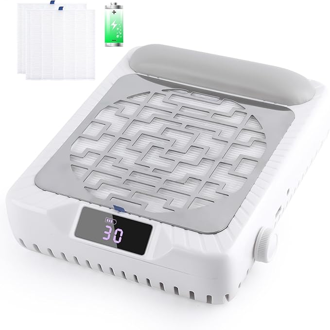 Rechargeable Nail Dust Collector, Professional Dust Collector Nail Tech with LED Display, Powerful Adjustable Nail Dust Cleaner Machine for Acrylic Nail Polishing & Salon use