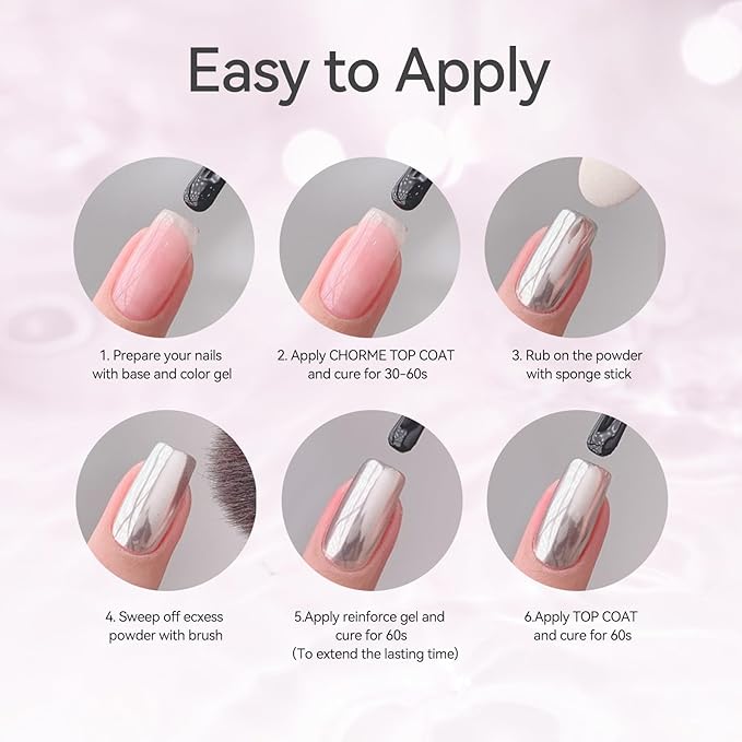 Born Pretty Top Gel for Chrome Nail Powder, 15ml Top Gel for Metallic Gel Nail Polish, Shine Finish and Long Lasting, Soak Off Nail Lamp Gel Nail Art Design