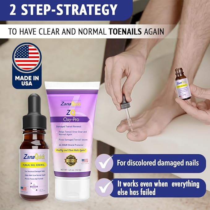 ZanaQuick 2-Step Nail Renewal System - Extra Strength Nail Care Solution & Renewal Drops - Care Kit for Discolored, Brittle Nails