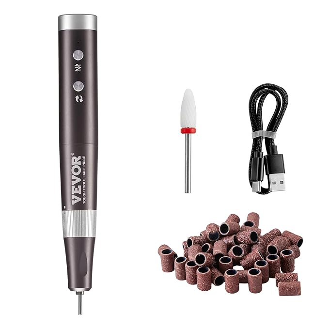 VEVOR Electric Cordless Nail Drill, 30,000RPM Variable-Speed Rechargeable Nail E File Machine, Nail Surface Smooth, Portable Manicure Pedicure Polisher with 50PCS Sanding Bands for Dead Skin Removal