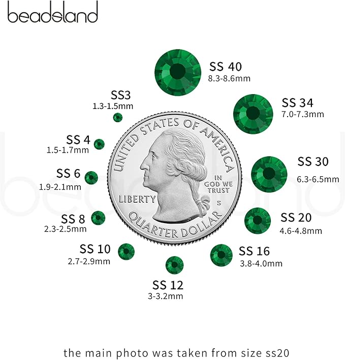 Beadsland 576pcs Flat Back Crystal Rhinestones Round Gems for Nail Art and Craft Glue Fix, Emerald, SS30,6.3-6.5mm