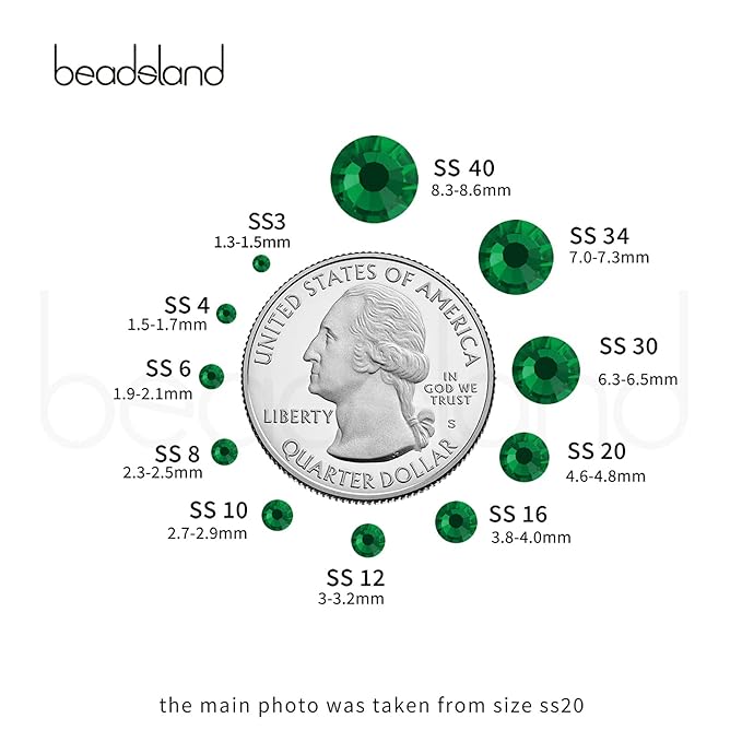 Beadsland 288pcs Flat Back Crystal Rhinestones Round Gems for Nail Art and Craft Glue Fix,Emerald,SS34,7.1-7.3mm