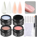 Builder Gel for Nails, 4 Colors Thickening Builder Nail Gel Clear Milky White Nude Pink Nail Strengthener Gels Kit with Brush Pen Soak Off UV Polish Nail Extension Manicure Supplies