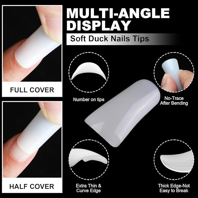 550Pcs Natural Duck Nail Tips Full Cover XL Long Duck Nails Tips Press On - 11 Sizes Acrylic Gel DIY Nail Extensions for Salon-Worthy Duck Shaped Manicures & Nail Art with Box