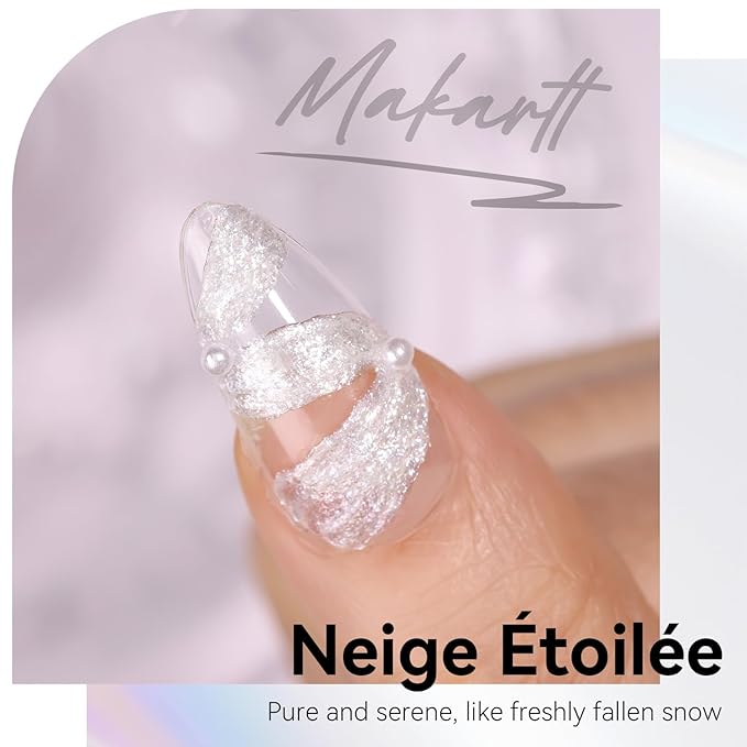 Makartt 3D Gel Nail Art: No Wipe UV Nail Gel, Neige Étoilée White Texture Gels for Nails Design, 5g Fairy Aurora Powder Gels, Glitter Mermaid 3D Nails Charms
