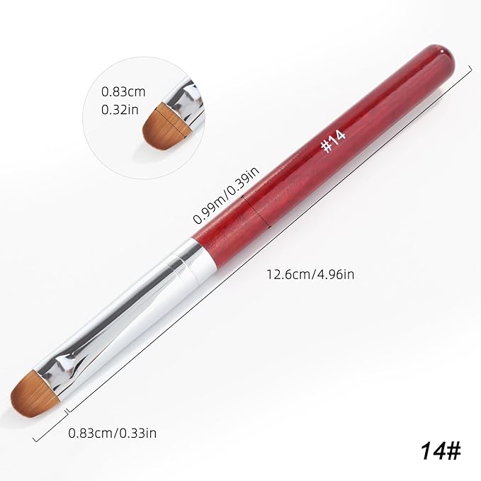 French Manicure Clean-Up Brush, French Gel Acrylic Nail Art Kolinsky Brush for Professional Manicure Cuticle Clean Up Nail Art Design, Red Wood Handle (14#)