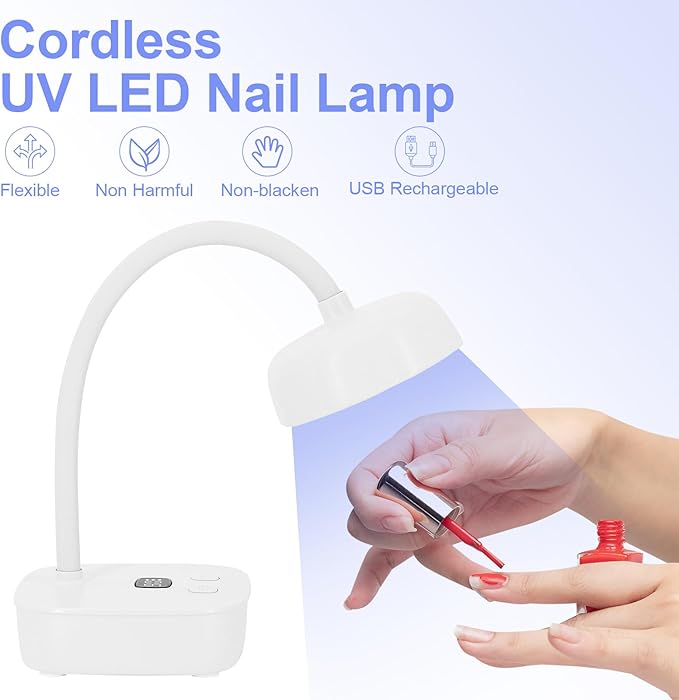 UV LED Nail Lamp,Rechargeable LED Nail Light Dryer with Auto Sensor,2 Timers & LCD Display,12W Gooseneck UV Flash Cure Lamp for Acrylic Nails Extension Gel Salon Home DIY