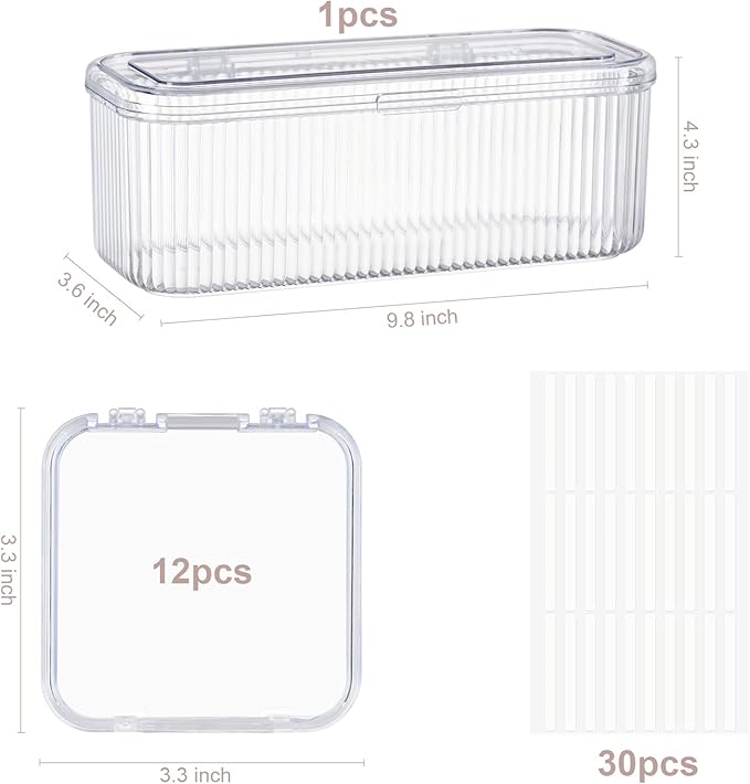 Press On Nail Orgnizer 12pcs 3.3inch Clear nail storage box and 1 large storage box for Press On Nail Packaging and fake Nail Storage Nail Display with double sided tape.
