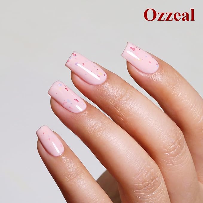 Pastel Gel Polish,0.5 Fl Oz Light Pink Flake Glitter Gel Nail Polish Macaron Spring Summer LED UV Speckled Sparkle Art Starter Manicure Salon DIY Nail