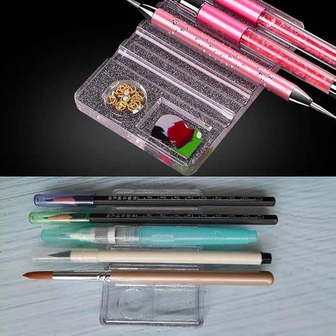 3 Pack Nail Brush Holder Base Stand Transparent Portable Mini Rest with Charms Container for Nail Art Brushes Drawing Pencil Painting Pen Liner Rhinestone Gems DIY Manicure