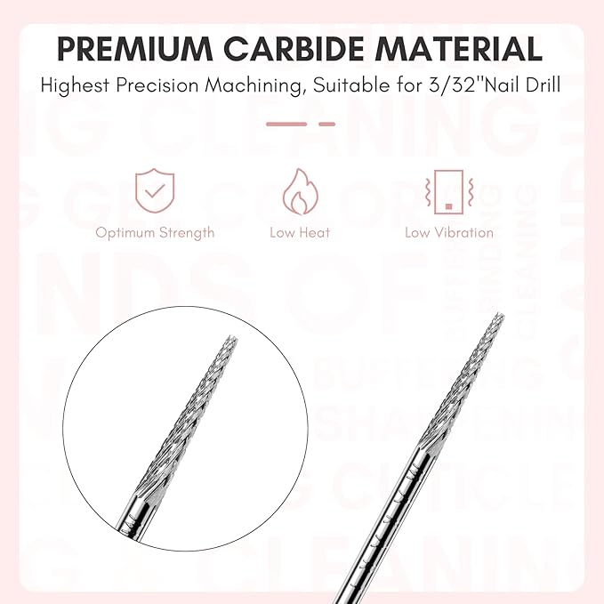 Makartt Nail Drill Bit:Cuticle Bit for Nail Drill 3/32" Safety Under Carbide Cuticle Cleaner Bit for Prep, Trimmer, Professional Art tools for manicure,Needle shape Fine-F