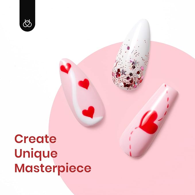 Beetles Spring Gel Nail Polish Set - 6 Colors Pink Gel Polish Nail Kit Red Nude Pink White Glitter Spring Color Gel in Love Collection Soak Off Uv LED Nail Lamp Gift for Women & Girls