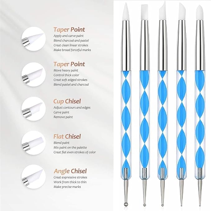 10 PCS Dual-Ended Nail Art Dotting Tools 3D Silicone Sculpting Pens Manicure DIY Decoration Nail Art Design