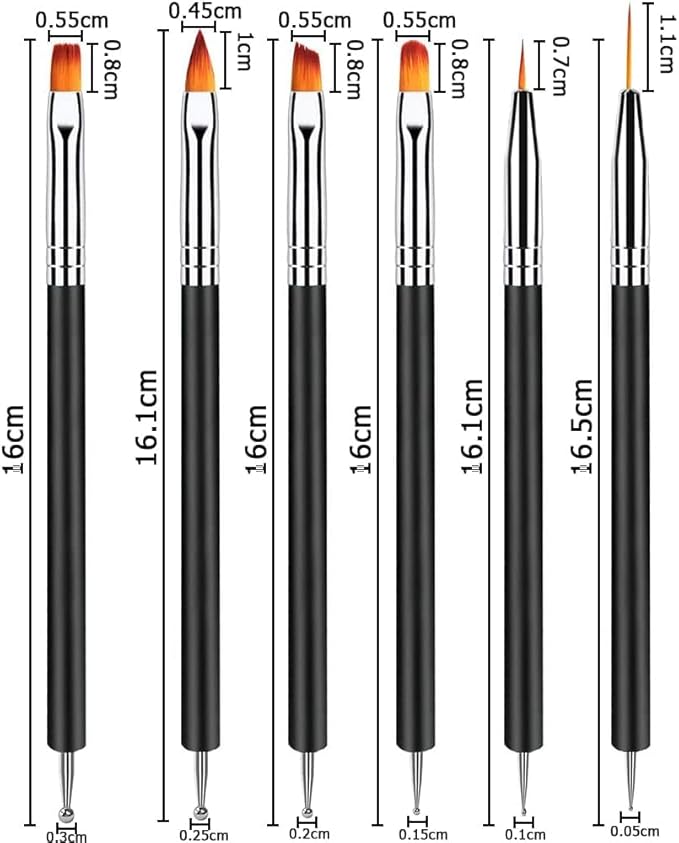 Lofuanna Nail Art Brush Set,6pcs Double Ended Fine Nail Liner Brush Dotting Pen Painting Tools with Nail Extension Gel Brush, Builder Gel Brush, Nail Art Liner Brush, Nail Dotting Pen for DIY Manicure