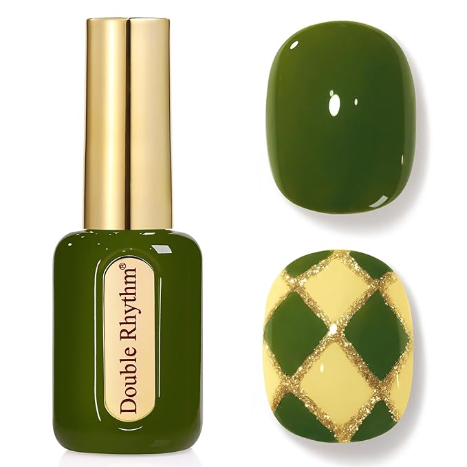 Double Rhythm 0.50 OZ Gel Polish Hema Free Same Color Same Bottle Golden Round Translucent Neutral Natural Milky 15 ML Jelly UV Polish Art DIY at Home (Dark Green-C1306)