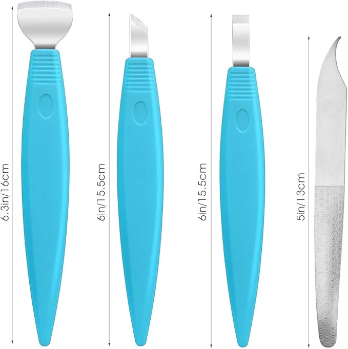 BEZOX Ingrown Toenail Removal Blades and Foot Callus Knife - 3 Different Blades Pedicure Knives with Toenail Lifter and Thick Nail File - Blue