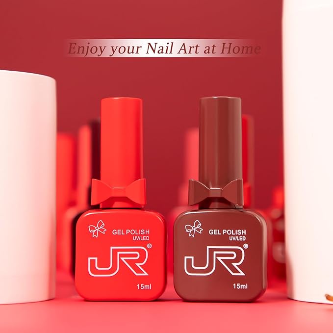JR 9pcs 15ml Nail Gel Polish Bloody Mary Red Set UV Manicure Gel Nail Polish Kit Soak Off Polish Home DIY Gift J