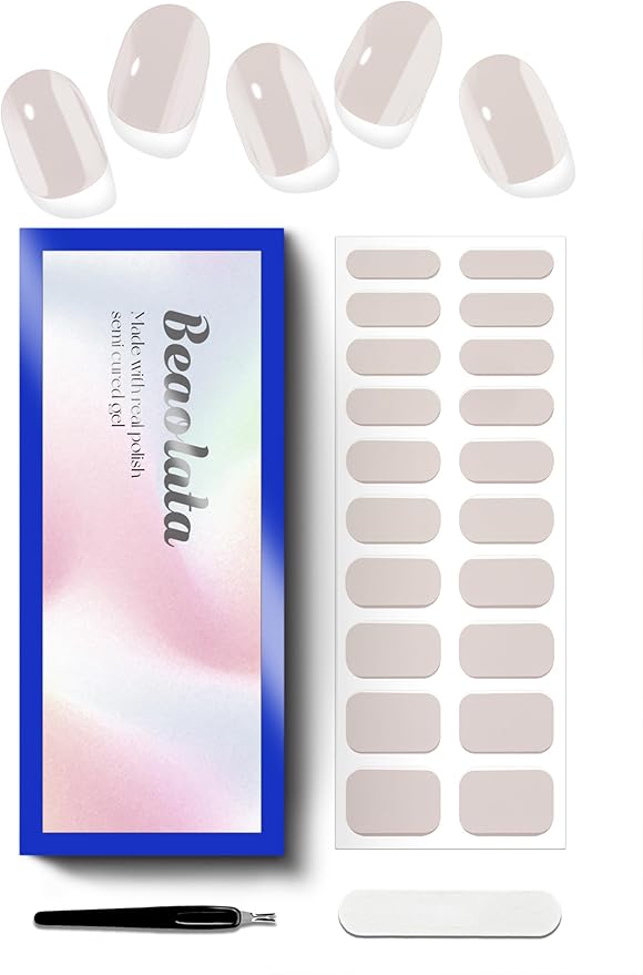 Semi Cured Gel Nail Strips - UV Light Gel Nail Stickers - 20 Long Lasting Salon Quality Wraps (Ethereal White)