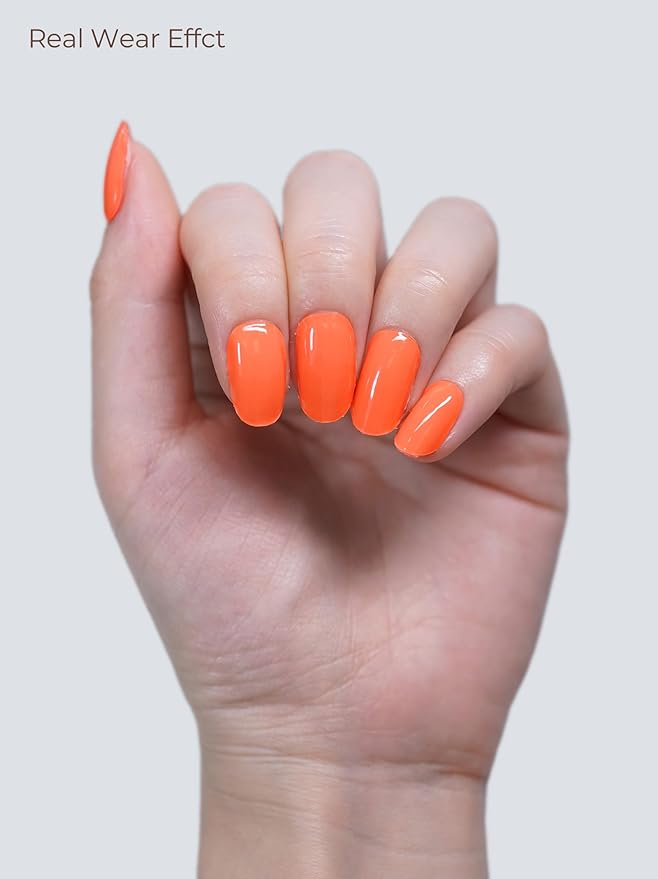 Semi Cured Gel Nail Strips - UV Light Gel Nail Stickers - 20 Long Lasting Salon Quality Wraps (Vibrant Orange)