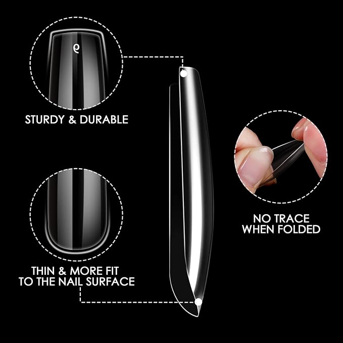 Square Nail Tips Full Cover, Long Clear Professional Acrylic Tips, Long Lasting Utra-hard False Nails Press on Nails for Nail Extension Manicurists, 360Pcs