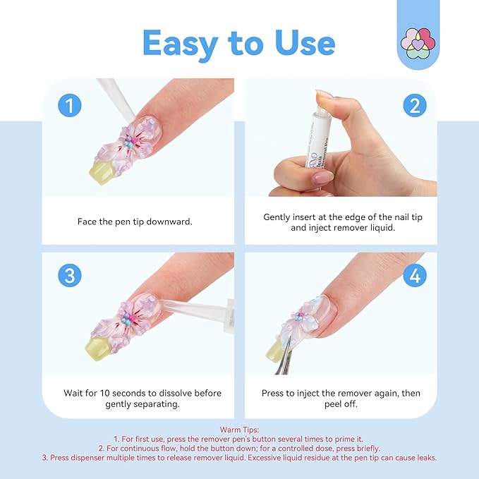 SAVILAND Solid Nail Glue Remover Pen: 10s Quick Removal Nail Glue Remover for Press on Nails with Vitamin E Castor Oil 2 Pcs Acetone-free Alcohol Free Click & Remove for Fake Nails Tips