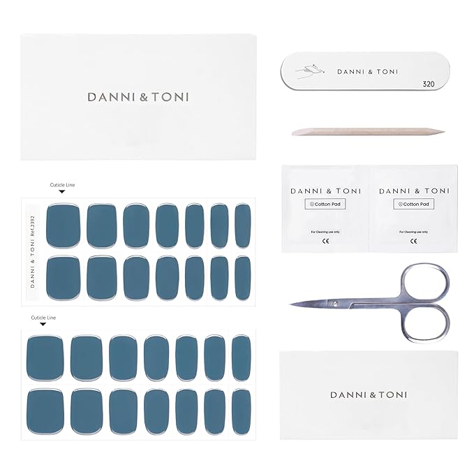 DANNI & TONI Semi Cured Gel Nail Strips (Indigo) Blue Gel Nail Stickers Glossy Nail Polish Wraps 28 Stickers