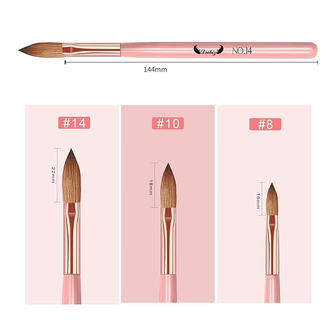 3 PCS Nail Brush Set, Professional Nail Art Brush Size 8/10/14, Nail Brushes for Acrylic Powder, 3D Nailcarving Tool Brushes Festival Women Gift Set, Art Brush for Beginner and Professional, PInk