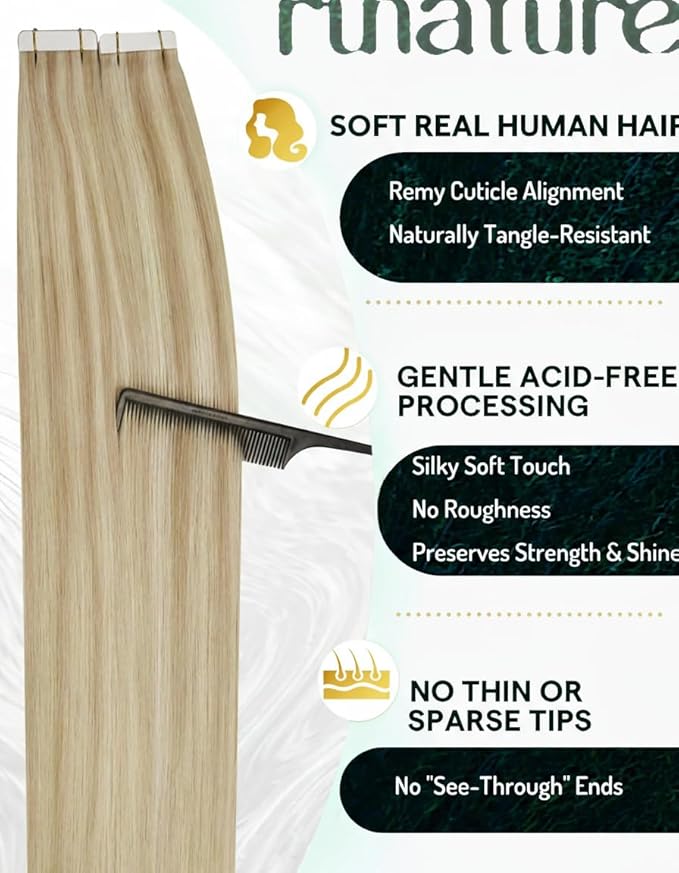 RUNATURE Tape in Hair Extensions Human Hair Blonde Tape in Extensions 20 Inch Seamless Tape ins Human Hair Extensions Ash Blonde Highlight Platinum Blonde Remy Long Hair for Women 50g 20pcs