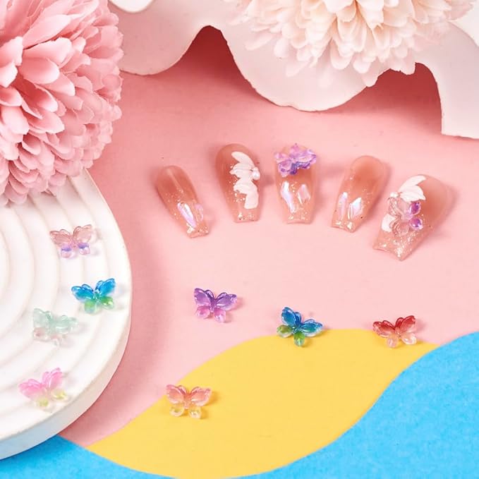 KISSITTY 120Pcs Glow in The Dark 3D Butterfly Resin Cabochons for Nail Art Butterfly Nail Charms Mixed Color Luminous DIY Craft Decorations