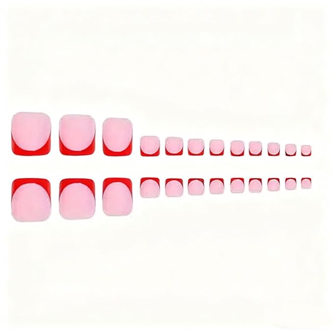 60Pcs Red French Tip Press on Nails & Press on Toenails Set, Square Press on Nails Medium Fake Nails Red French Press on Toenails Full Cover Stick on Press ons for Women