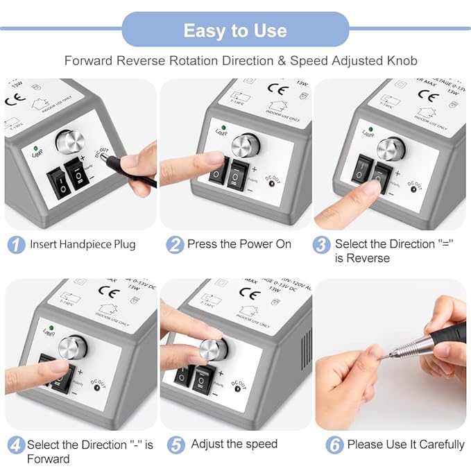 30000 RPM Professional Nail Drill Machine Efile Electric Nail Filer Kit for Finger Toe Nails, Acrylic Gel Nails, Manicure Pedicure Drill with 6Pcs Nail Bits, 106Pcs Sanding Bands - Grey
