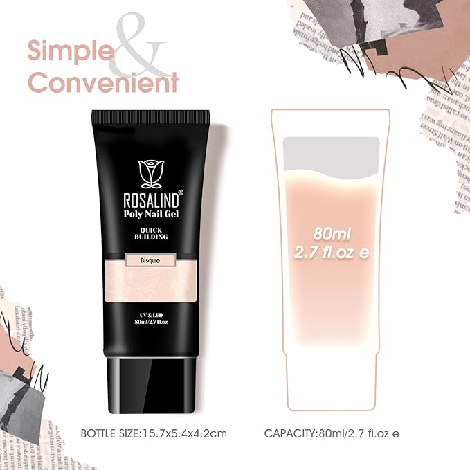 ROSALIND Nude Poly Extension Gel, 2.7 oz Light Nude Poly Nail Gel Builder for Nail Art Decoration, Thickening Extension Easy to DIY Use at Home Need UV Lamp