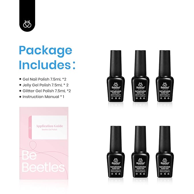 Beetles Blue Gel Polish, 6 Colors Jelly Blue Gel Polish Sliver Glitter Nude Gray Translucent Nail Polish Chasing Breeze Jelly Gel Nail Art Design UV Led Soak off Nails Manicure for Girls Women