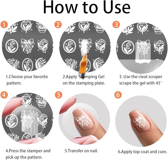 PH PandaHall 3pcs Lily of The Valley Nail Stamping Plates Flower Leaf Nail Art Templates Butterfly Stainless Steel Image Plate Art Stencils with Tool for Spring DIY Print Manicures Salon Design