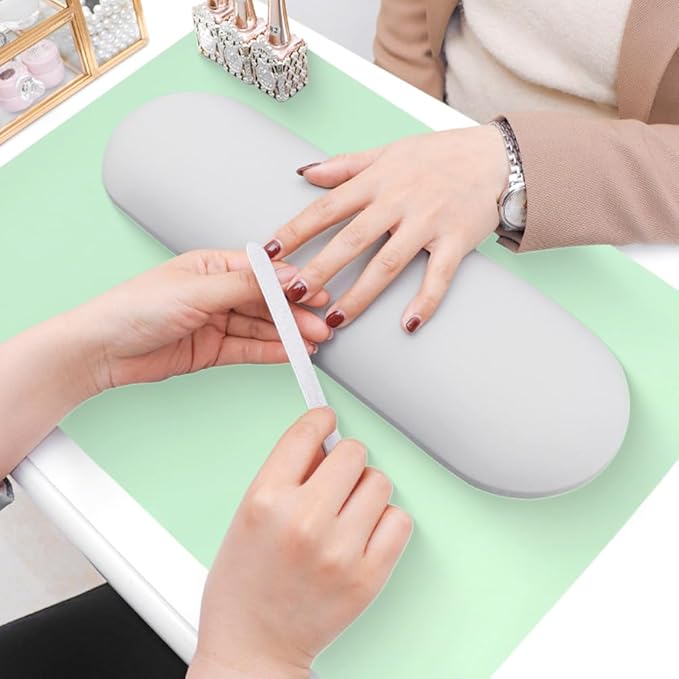 Foldable Nail Mat, Waterproof Manicure Pad 23.62x15.75 Inch | Perfect for Manicure at Home or Salon | Easy to Clean, Portable Design (Green+Pink)