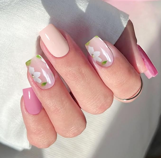 JMEOWIO Gel Nail Stickers White Flower Semi Cured Gel Nail Strips Wraps UV/LED Nails Art Design Decoration Accessories