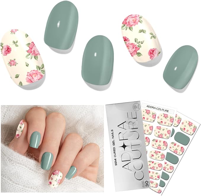 Semi Cured Gel Nail Strips with 30 Pieces - Salon Quality Manicure Kit for Women Easy Application Wraps Includes Prep Pads Nail File Wooden Stick, UV Light Required (M Vintage A)