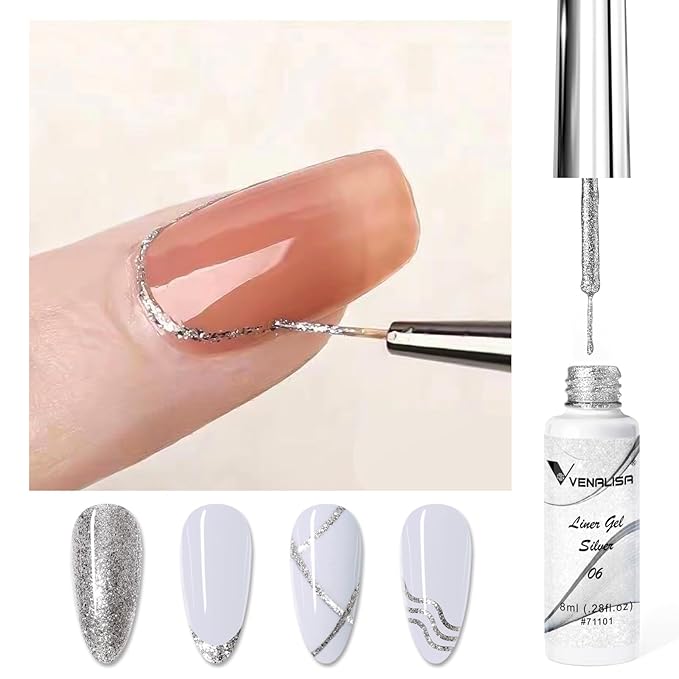 VENALISA Liner Gel Nail Polish 8ML 1 Pcs Silver Gel Polish For French Tip With Thin Brush Nail Art Swirls Nail Design Soak Off UV DIY at Home Manicure Salon