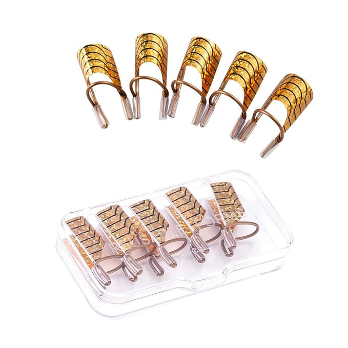 AKOAK 10 Pieces Reusable UV gel Acrylic Nail Art Tips Extension Guidance Form Tool, Nail Extension Metal Aluminum Holder, Nail Salon Home Accessories (Gold)