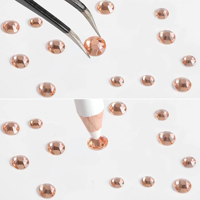 Beadsland Rhinestones for Makeup,8 Sizes 2500pcs Champagne Flatback Rhinestones Eye Gems for Nails Crafts with Tweezers and Wax Pencil,Light Peach,SS4-SS30