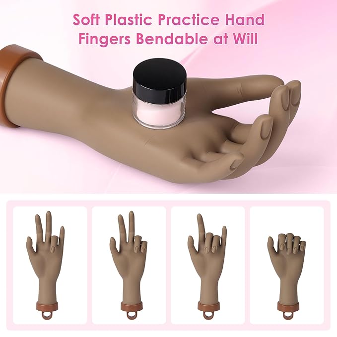 Yokilly Practice Hand for Acrylic Nails, Bendable Soft Nail Practice Hand, Flexible Plastic Nail Hand Practice, Fake Mannequin Training Hand for Nails Practice (with Clamp Holder) / Black
