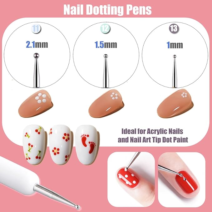 KINGMAS 10 Pcs Nail Art Brushes, Clean Up Painting Brush Drawing Pen, Nail Liner Brush and Nail Dotting Pen