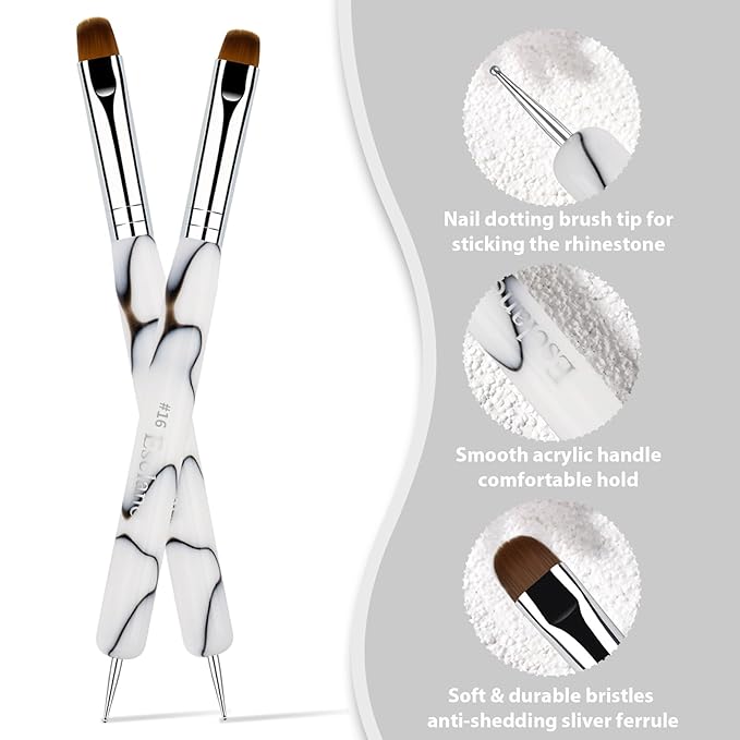 French Manicure Brush, Esclane 2 Way French Nail Brush with Dotting Tool for Manicure Cuticle Clean Up Nail Art Design, French Tip Brush (White, #10)